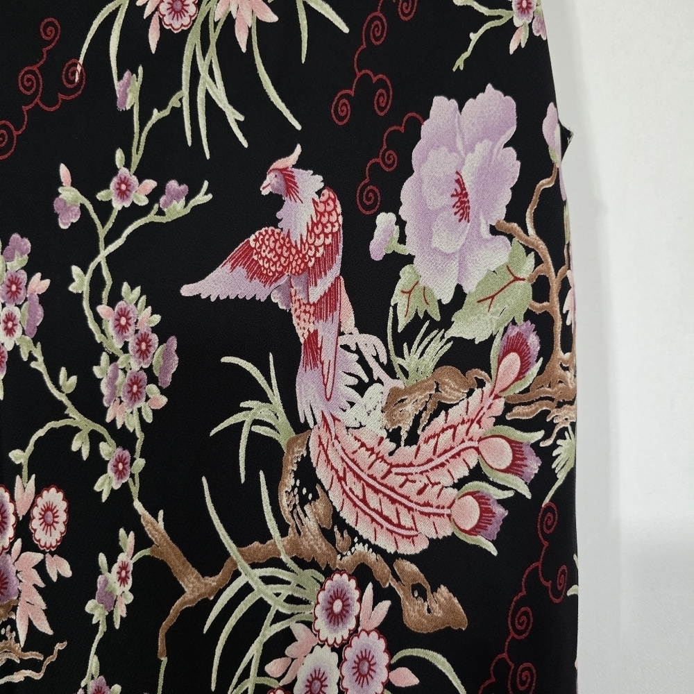 Vintage Lily Oriental Floral Phoenix Dress P/L Black Pink Mesh Overlay Y2K Midi - Picture 6 of 10
